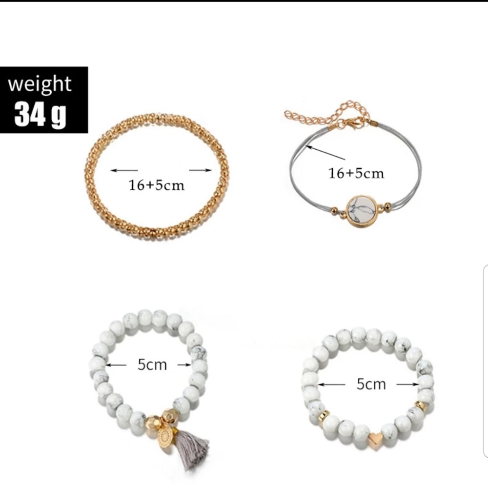 🍉 NWT 5 Piece Gray Gold Beaded Bracelets - Picture 2 of 5